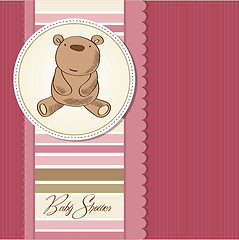 Image showing baby girl shower card with little  teddy bear