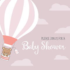 Image showing baby girl shower card with hot air balloon