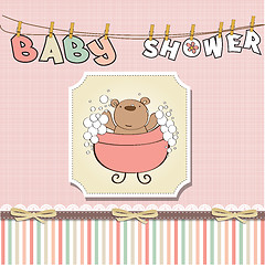 Image showing baby girl shower card with little  teddy bear