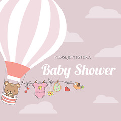 Image showing baby girl shower card with hot air balloon