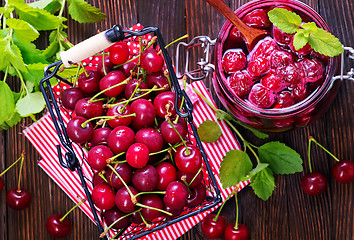 Image showing cherry jam and berries