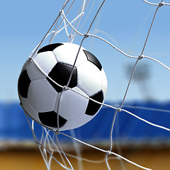 Image showing soccer ball is in goal net