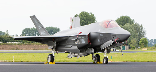 Image showing LEEUWARDEN, THE NETHERLANDS - JUNE 10, 2016: Dutch F-35 on the r