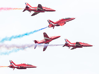 Image showing LEEUWARDEN, THE NETHERLANDS - JUNE 10, 2016: RAF Red Arrows perf