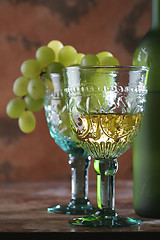 Image showing Two Goblets and Grape