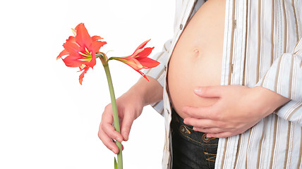 Image showing expectant mother with flower