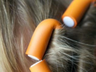 Image showing curlers in her hair