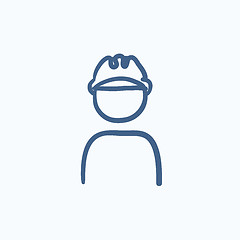 Image showing Worker wearing hard hat sketch icon.