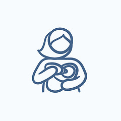 Image showing Woman nursing baby sketch icon.