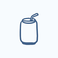 Image showing Soda can with drinking straw sketch icon.