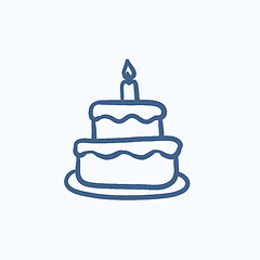 Image showing Easter cake with candle sketch icon.