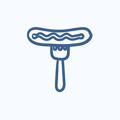Image showing Sausage on fork sketch icon.