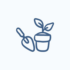 Image showing Garden trowel and pot with plant sketch icon.