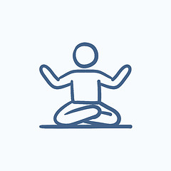 Image showing Man meditating in lotus pose sketch icon.