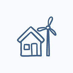 Image showing House with windmill sketch icon.