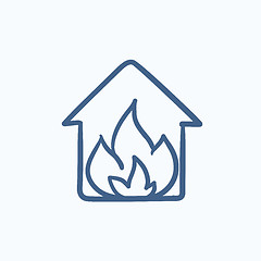 Image showing House on fire sketch icon.