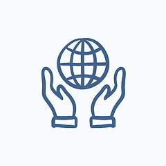 Image showing Two hands holding globe sketch icon.