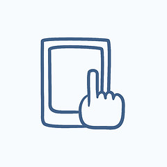 Image showing Finger pointing at tablet sketch icon.