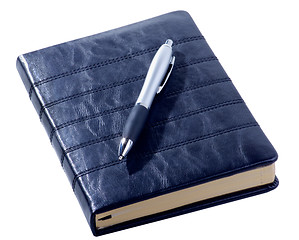 Image showing Leather Diary and Pen