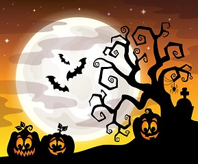 Image showing Halloween tree silhouette theme 3