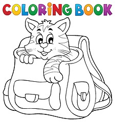 Image showing Coloring book cat in schoolbag