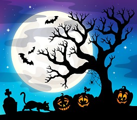 Image showing Halloween tree silhouette theme 4