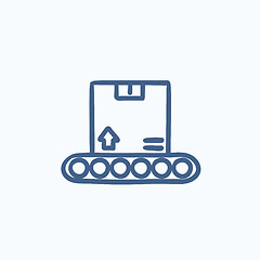 Image showing Conveyor belt for parcels sketch icon.