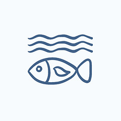 Image showing Fish under water sketch icon.