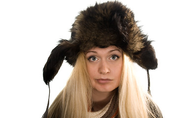 Image showing Beautiful girl in fur cap
