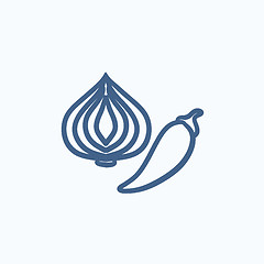 Image showing Garlic and chilli sketch icon.