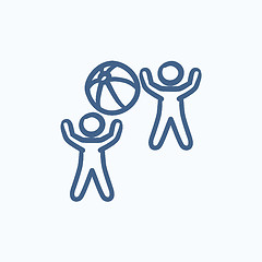 Image showing Children playing with inflatable ball sketch icon.