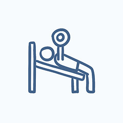 Image showing Man lifting barbell sketch icon.