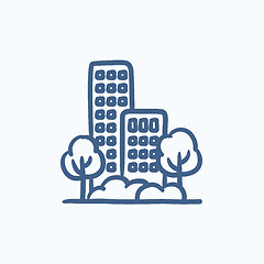 Image showing Residential building with trees sketch icon.