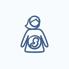 Image showing Baby fetus in mother womb sketch icon.