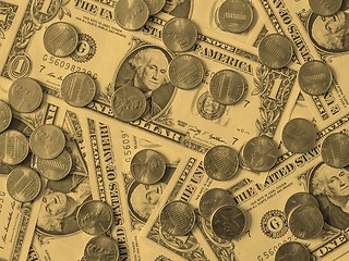 Image showing Dollar coins and notes - vintage