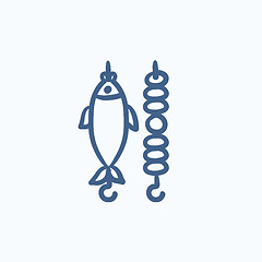 Image showing Shish kebab and grilled fish sketch icon.