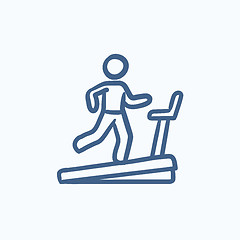 Image showing Man running on treadmill sketch icon.