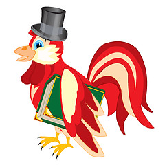 Image showing Cock in hat with book