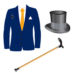 Image showing Suit and hat with walking stick
