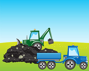 Image showing Tractor excavator loads ground