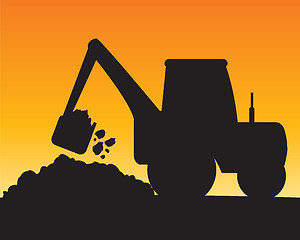 Image showing Silhouette of the excavator digging ground