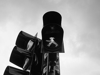 Image showing Green light traffic signal in black and white