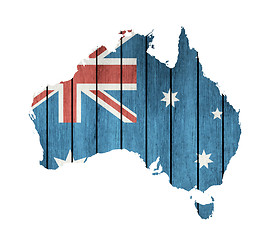 Image showing Australian Map With Wooden Flag