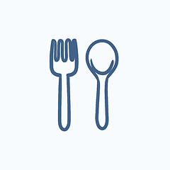 Image showing Spoon and fork sketch icon.