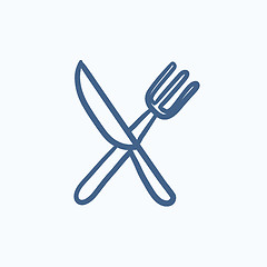 Image showing Knife and fork sketch icon.