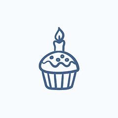 Image showing Easter cupcake with candle sketch icon.