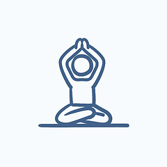 Image showing Man meditating in lotus pose sketch icon.