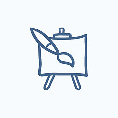 Image showing Easel and paint brush sketch icon.