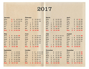 Image showing Year 2017 calendar - United Kingdom
