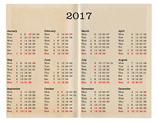 Image showing Year 2017 calendar - United States of America